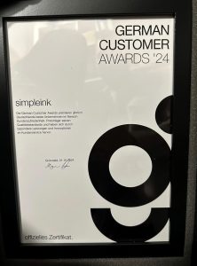 Zertifikat German Customer Awards 2024 für SimpleInk